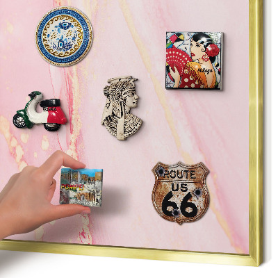 Metal magnet board with a gold frame Pink elegance