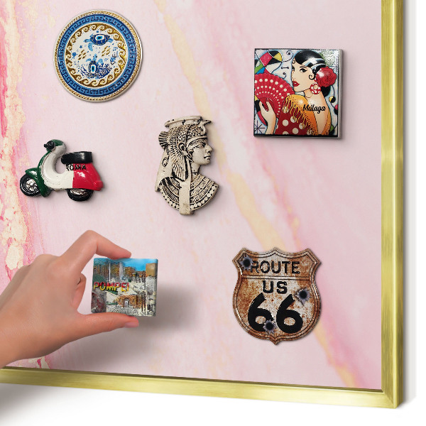 Metal magnet board with a gold frame Pink elegance