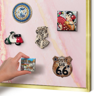 Metal magnet board with a gold frame Pink elegance