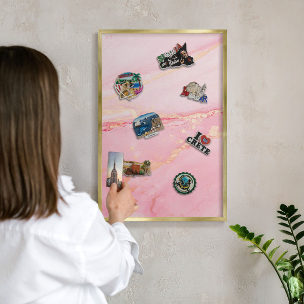 Metal magnet board with a gold frame Pink elegance
