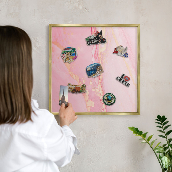 Metal magnet board with a gold frame Pink elegance