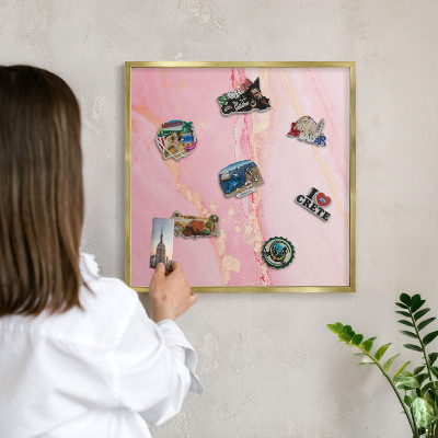Metal magnet board with a gold frame Pink elegance
