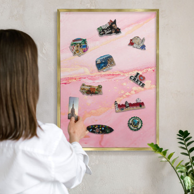 Metal magnet board with a gold frame Pink elegance
