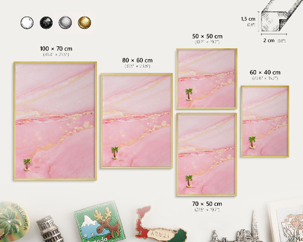 Metal magnet board with a gold frame Pink elegance