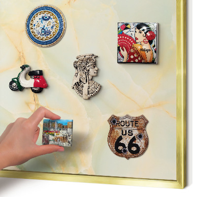 Magnetic board for magnets in a gold frame Marble elegance