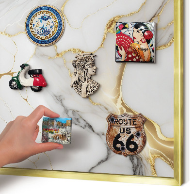 Metal magnet board with a gold frame Abstract marble