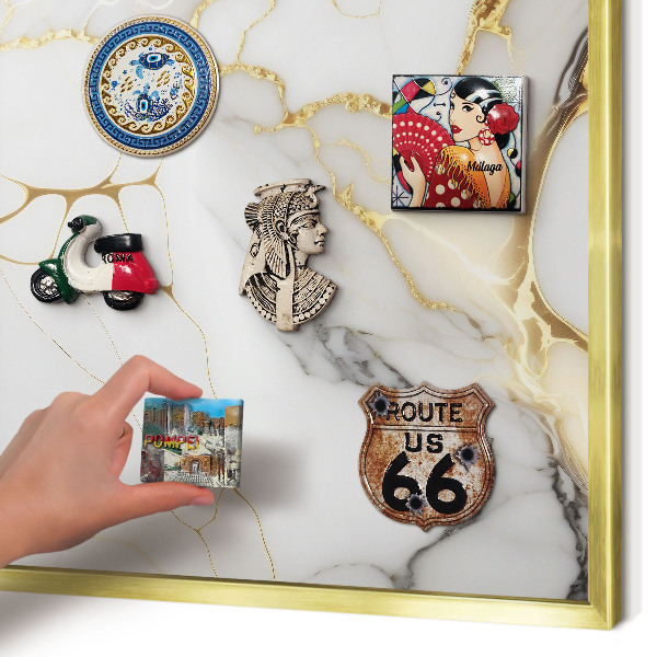 Metal magnet board with a gold frame Abstract marble