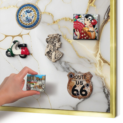 Metal magnet board with a gold frame Abstract marble