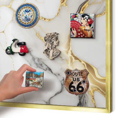 Metal magnet board with a gold frame Abstract marble