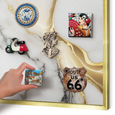 Metal magnet board with a gold frame Abstract marble