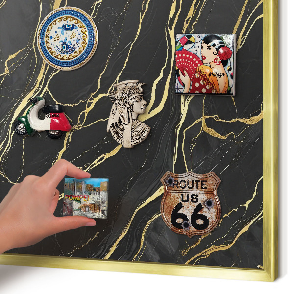 Metal magnet board with a gold frame Luxurious waves