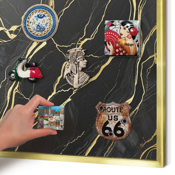 Metal magnet board with a gold frame Luxurious waves