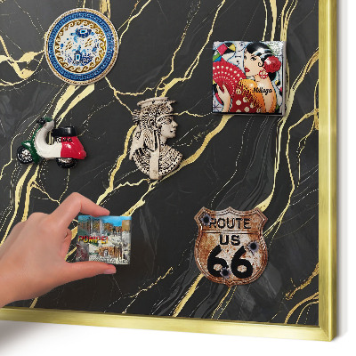 Metal magnet board with a gold frame Luxurious waves