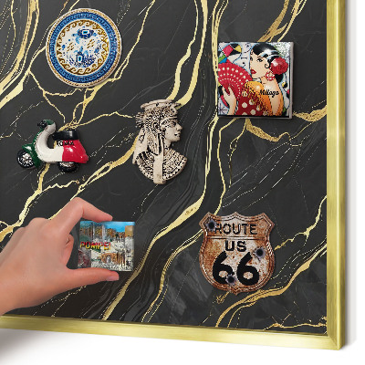 Metal magnet board with a gold frame Luxurious waves