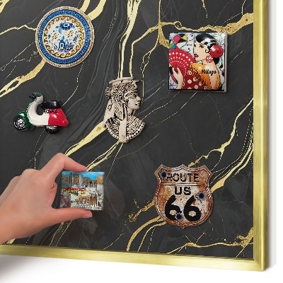 Metal magnet board with a gold frame Luxurious waves