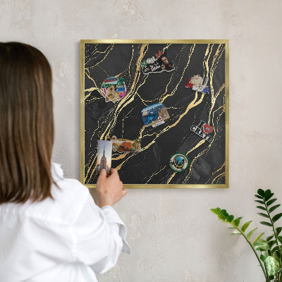 Metal magnet board with a gold frame Luxurious waves