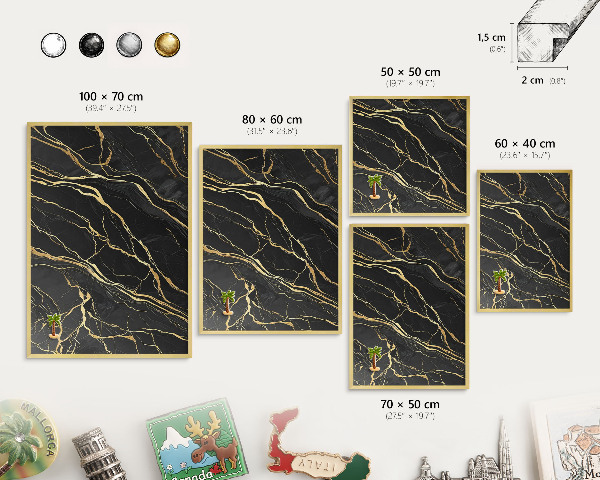 Metal magnet board with a gold frame Luxurious waves