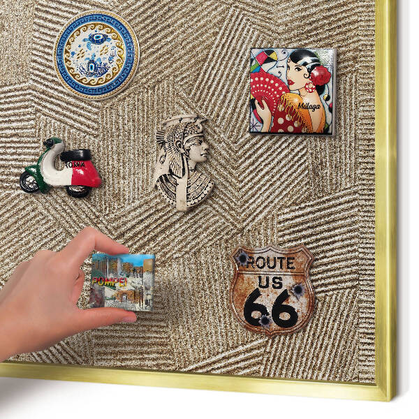 Metal magnet board with a gold frame Geometric pattern