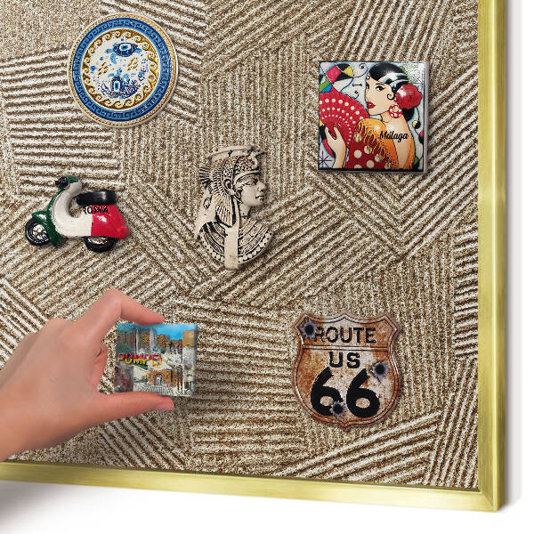 Metal magnet board with a gold frame Geometric pattern