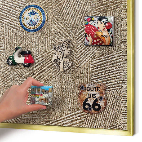 Metal magnet board with a gold frame Geometric pattern