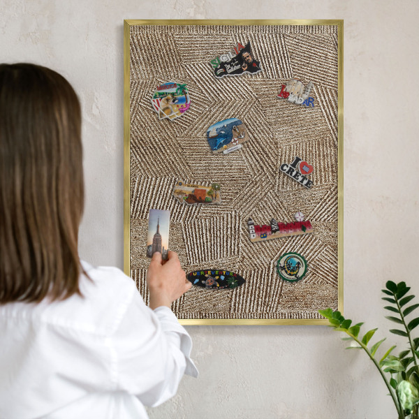 Metal magnet board with a gold frame Geometric pattern