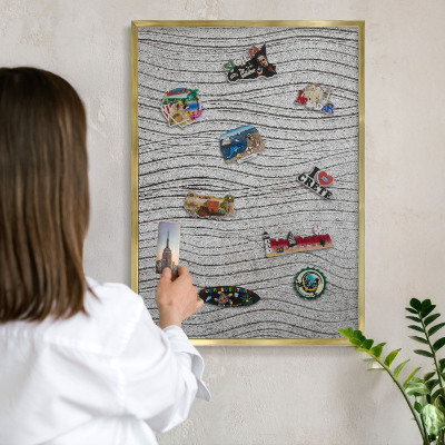 Magnetic board for magnets in a gold frame Gray waves