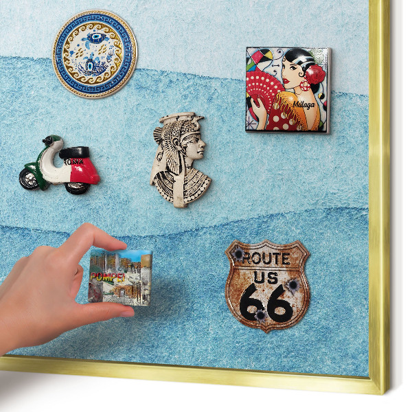 Metal magnet board with a gold frame Blue waves