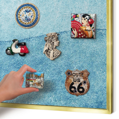 Metal magnet board with a gold frame Blue waves