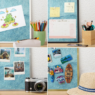 Metal magnet board with a gold frame Blue waves