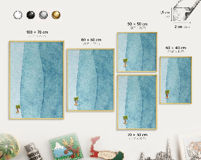 Metal magnet board with a gold frame Blue waves
