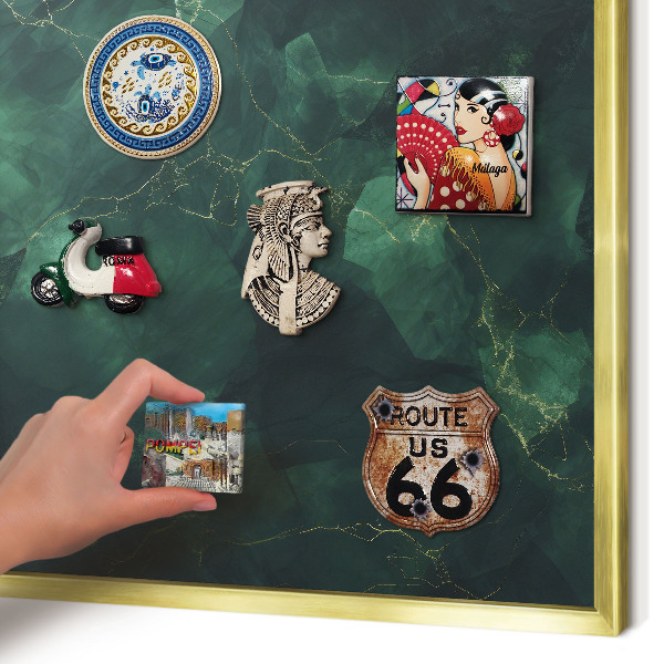 Metal magnet board with a gold frame Green depth