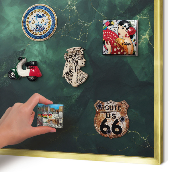 Metal magnet board with a gold frame Green depth