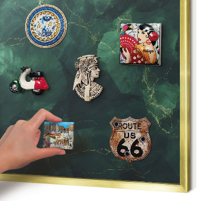 Metal magnet board with a gold frame Green depth