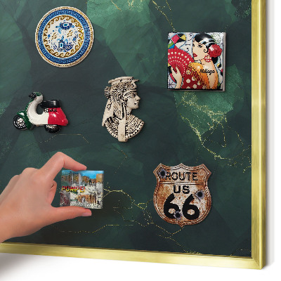 Metal magnet board with a gold frame Green depth