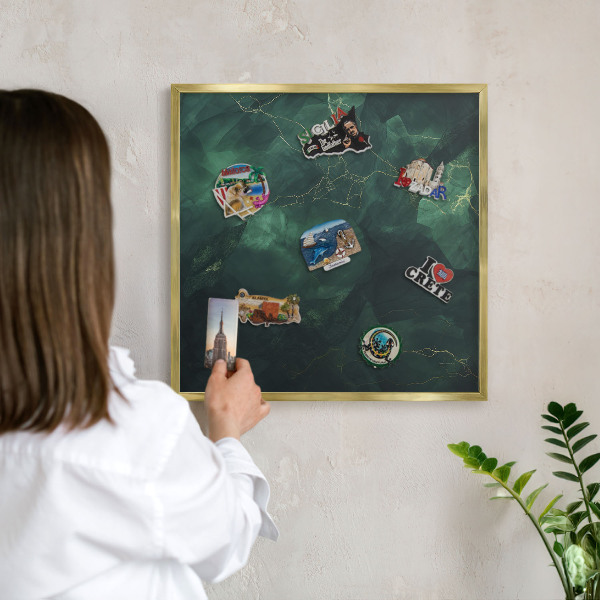 Metal magnet board with a gold frame Green depth