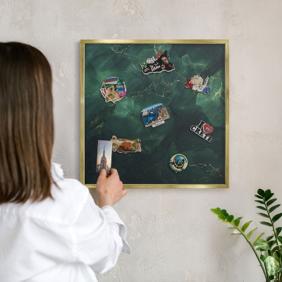 Metal magnet board with a gold frame Green depth
