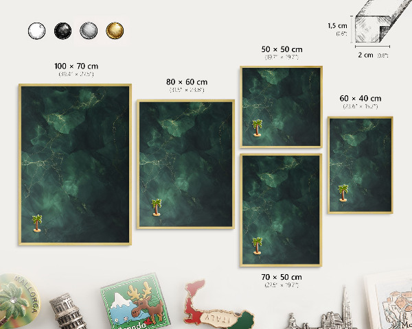 Metal magnet board with a gold frame Green depth