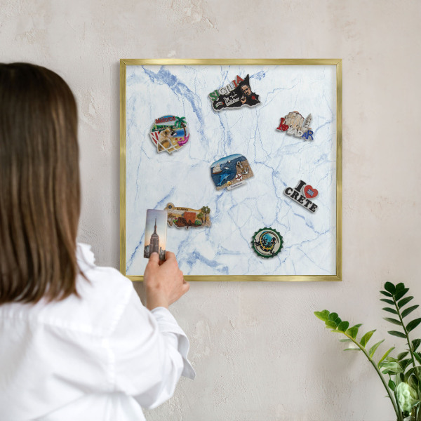 Magnetic board for magnets in a gold frame Marble design