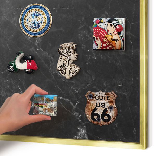 Magnetic board for magnets in a gold frame Black marble
