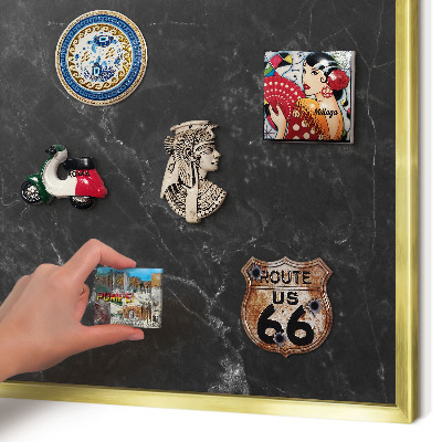 Magnetic board for magnets in a gold frame Black marble