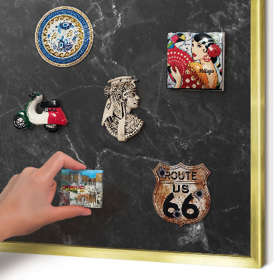 Magnetic board for magnets in a gold frame Black marble