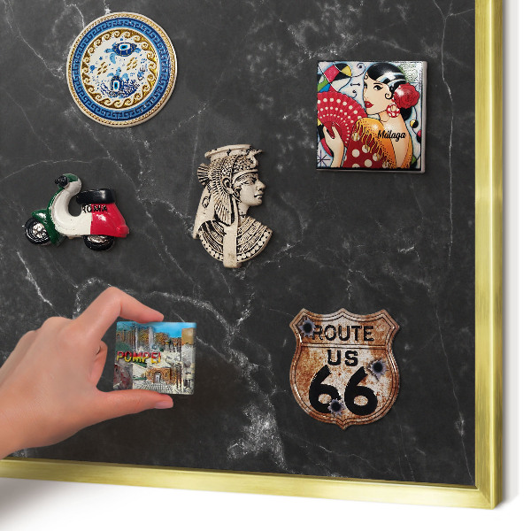 Magnetic board for magnets in a gold frame Black marble