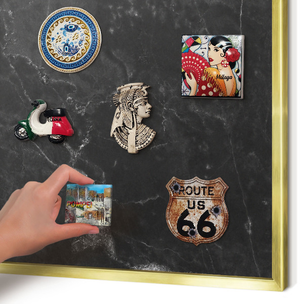 Magnetic board for magnets in a gold frame Black marble