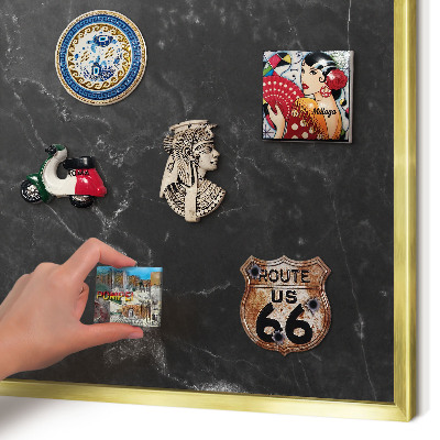 Magnetic board for magnets in a gold frame Black marble