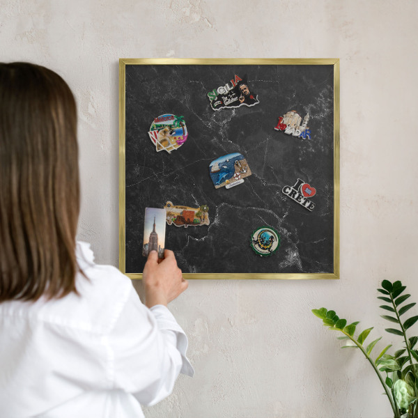 Magnetic board for magnets in a gold frame Black marble