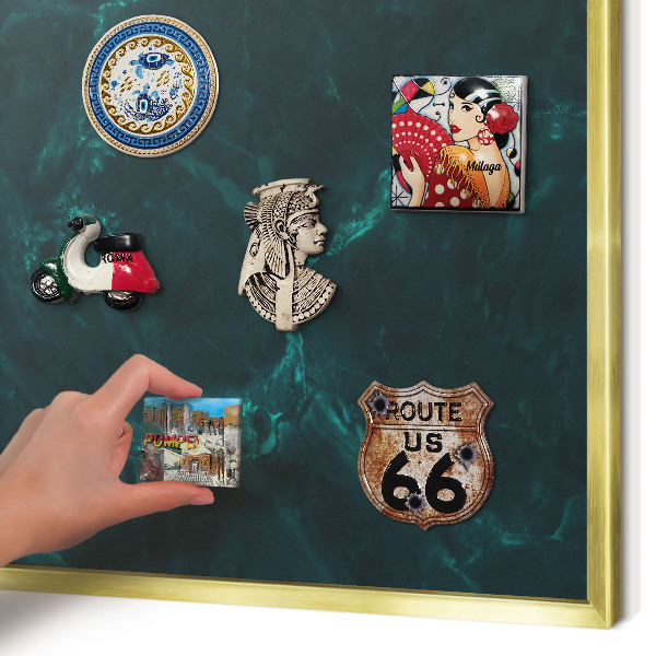 Metal magnet board with a gold frame Green depth