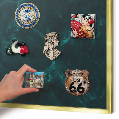 Metal magnet board with a gold frame Green depth