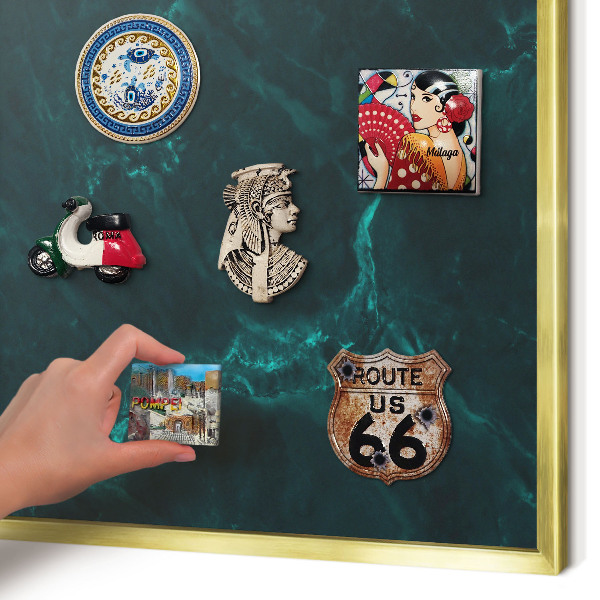 Metal magnet board with a gold frame Green depth