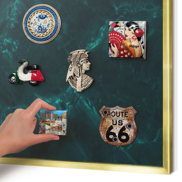 Metal magnet board with a gold frame Green depth