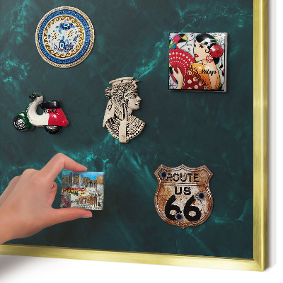 Metal magnet board with a gold frame Green depth